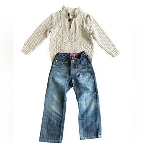 Levi's Blue Jeans and Textured Off White Cable Knit Sweater 5T Little Boy
